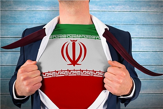 合成效果,图像,商务人士,打开,衬衫,揭示,伊朗,旗帜