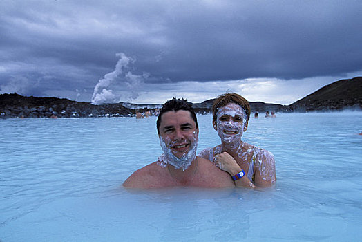 冰岛,靠近,雷克雅未克,蓝色泻湖,热,区域,水疗,人,放松,水池,泥
