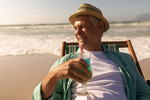 老人,鸡尾酒,饮料,放松,沙滩椅,海滩
