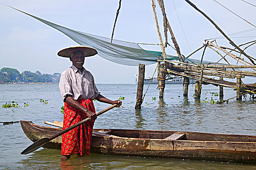 渔民,渔网,高知,喀拉拉,印度