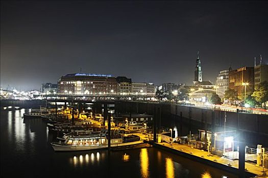 运河,城市,夜晚,汉堡市,德国