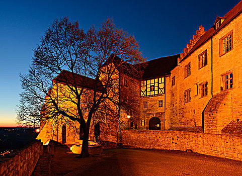 城堡,夜晚,萨克森安哈尔特,德国,欧洲