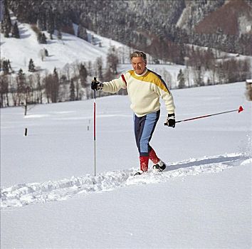 老人,越野滑雪,冬季运动,雪,欧洲,冬天,假日