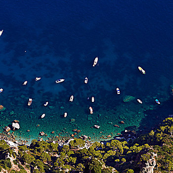 俯视,船,卡普里岛,坎帕尼亚区,意大利