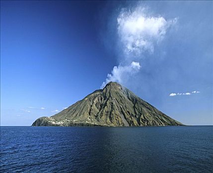 岛屿,火山,喷发,云,灰尘,埃奥利群岛,西西里,意大利