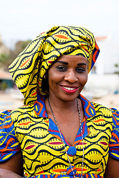 塞内加尔人,女人,彩色,连衣裙,头像,达喀尔,塞内加尔,非洲