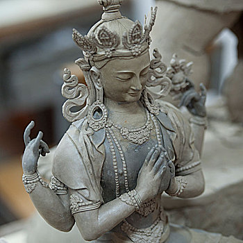 雕塑,四个,手臂,艺术,学校,不丹