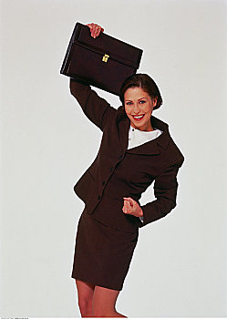 肖像,职业女性,抬臂,拿着,公文包