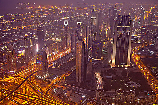 风景,高处,光亮,道路,摩天大楼,迪拜,阿联酋,中东,亚洲