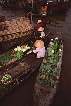 越南,芹苴,河,果蔬,销售,水上市场