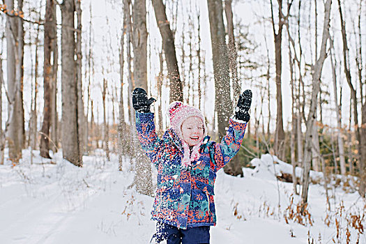 女孩,玩,雪中,彼得伯勒,安大略省