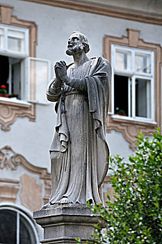 雕塑,男人,祈祷,院子,地区,萨尔茨堡,萨尔茨堡省,奥地利,欧洲