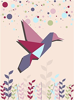 一个,折纸,蜂鸟,粉色