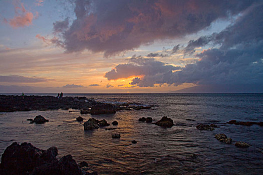 人,远景,剪影,落日,毛伊岛,夏威夷