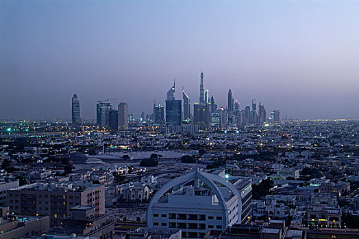 天际线,迪拜,黃昏,酋长国,阿联酋,中东