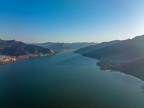 航拍济南锦绣川水库