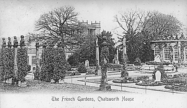 法国,花园,房子,德贝郡,迟,19世纪,早,20世纪,艺术家,未知
