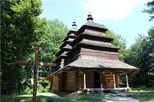 漂亮,木质,教堂,乡村,西部,乌克兰