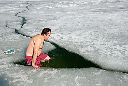 冬天,游泳,冰冻,黑海,稀有,现象,敖德萨,乌克兰,东欧