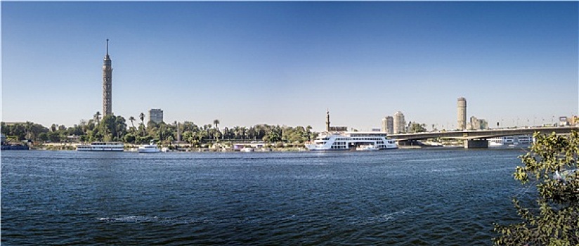 尼罗河,河滨地区,开罗,埃及,全景