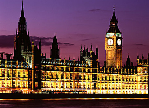 夜景,威斯敏斯特宫,世界遗产,伦敦,英格兰,英国,欧洲