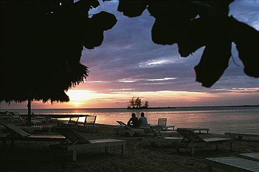 漂亮,日落,尼格瑞尔,海滩,牙买加