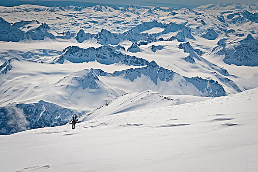 边远地区,滑雪者,登山,俯视,山峦,攀升,冬天,阿拉斯加
