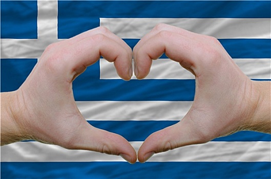心形,喜爱,手势,展示,上方,旗帜,希腊