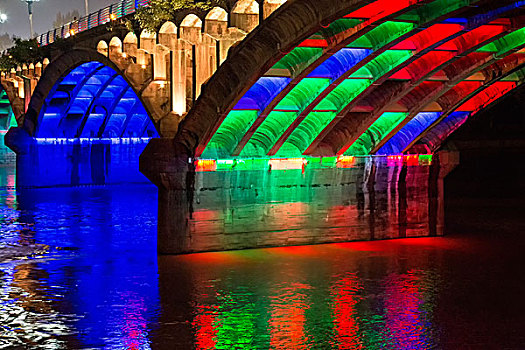 现代,桥,彩色,亮光,夜晚,黄山