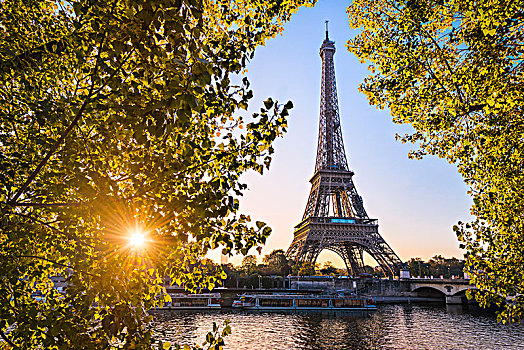 日出,埃菲尔铁塔,秋天,巴黎