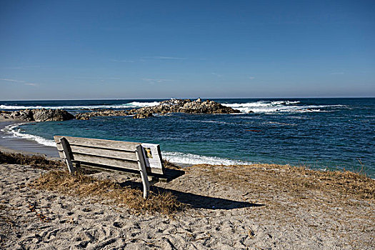 长椅,海滩,深海,石头,蒙特利半岛,加利福尼亚,海岸