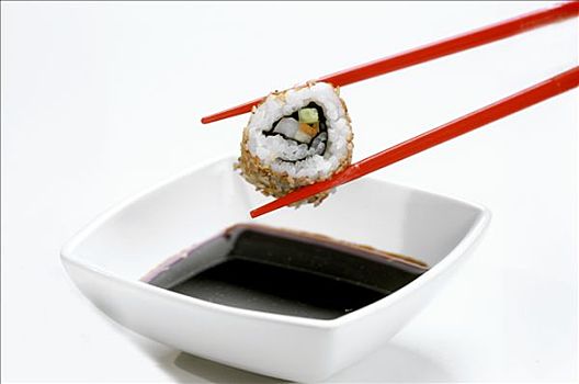 筷子,反卷寿司,上方,酱油