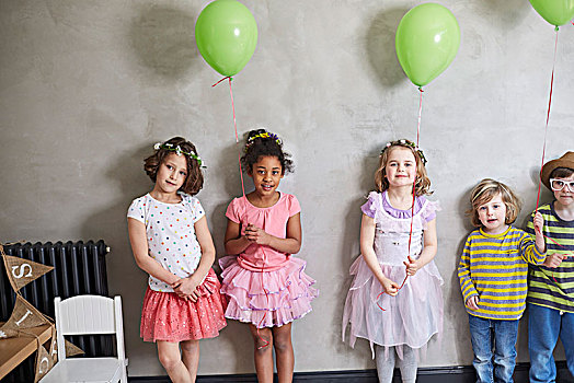 头像,女孩,男孩,绿色,气球,站立,墙壁