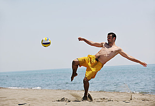 男性,沙滩排球,比赛,运动员,跳跃,热,沙子