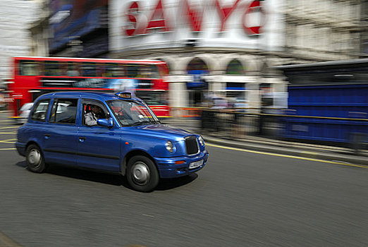 英格兰,伦敦,出租车,急促,过去,广告,双层巴士,背景