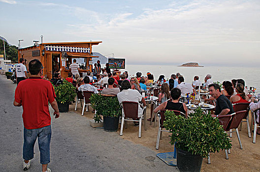 客人,看,世界,杯子,海滩,餐馆,靠近,白色海岸,阿利坎特,西班牙,欧洲