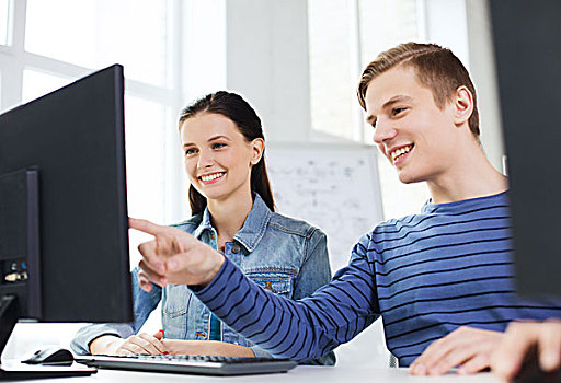 教育,科技,学校,人,概念,两个,微笑,学生,讨论,电脑课