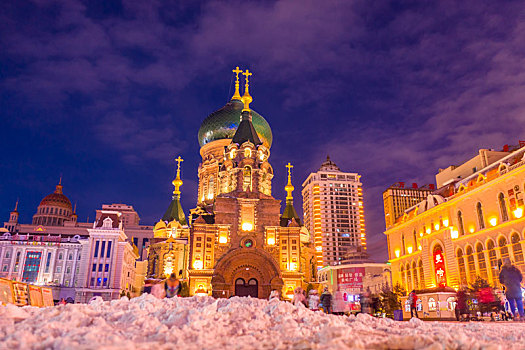 北国冰城哈著名旅游景点索菲亚教堂及广场
