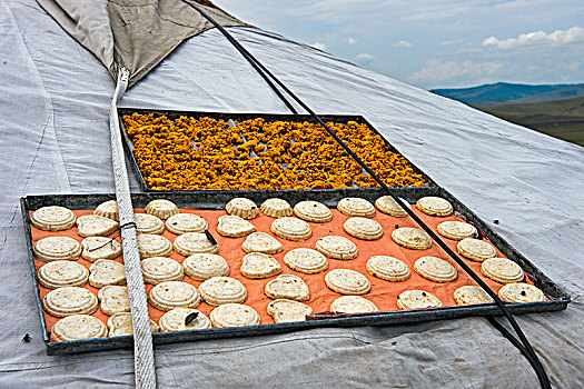传统,蒙古,奶酪,白色,烤,干燥,屋顶,蒙古包,亚洲