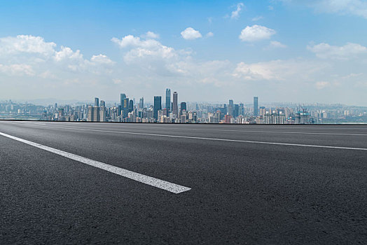 道路地面天际线和现代建筑背景