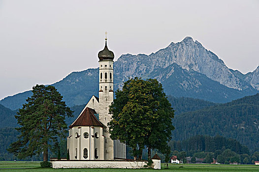 教堂,山峦,背影,靠近,区域,巴伐利亚,德国,欧洲