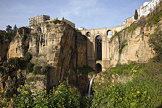 安达卢西亚,西班牙,桥,瀑布,岩石,峭壁