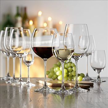静物,红色,白色,葡萄酒,玻璃杯