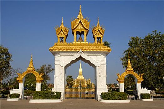 金色,佛塔,塔銮寺,象征,爱国,万象,老挝,亚洲