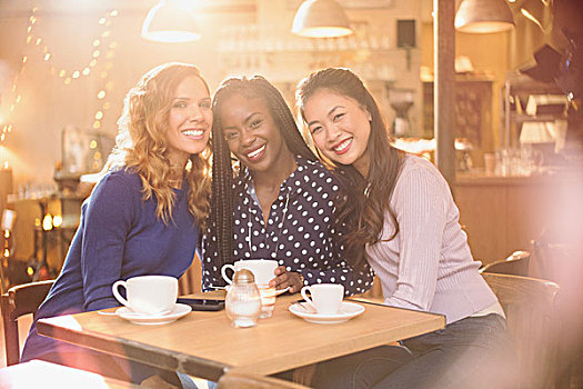 头像,微笑,女人,朋友,喝咖啡,咖啡,桌子