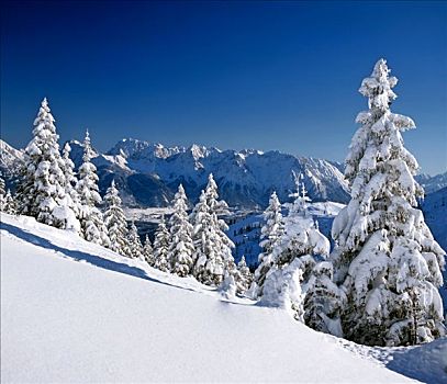 冬季风景,山,加米施帕藤基兴,上巴伐利亚,巴伐利亚,德国,欧洲