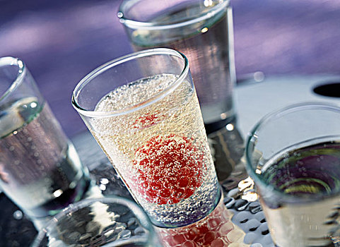 香槟,胶冻,树莓