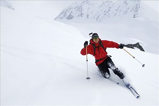 男人,边远地区,滑雪,区域,北方,瓦尔德斯半岛,阿拉斯加,冬天
