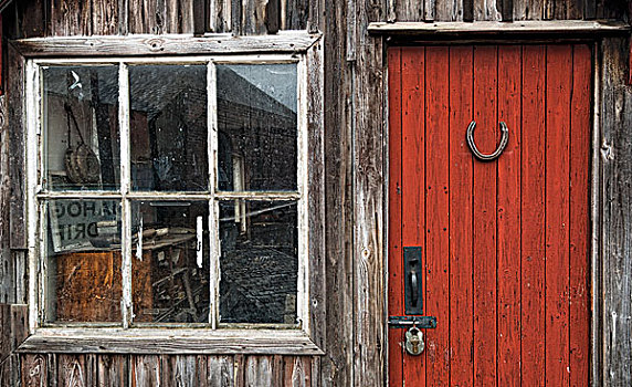 木质,建筑,红色,涂绘,门,挂锁,窗户,英格兰
