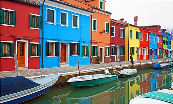 彩色,房子,布拉诺岛,意大利